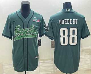 Mens Philadelphia Eagles #88 Dallas Goedert Green With Super Bowl LVII Patch Cool Base Stitched Baseball Jersey->philadelphia eagles->NFL Jersey